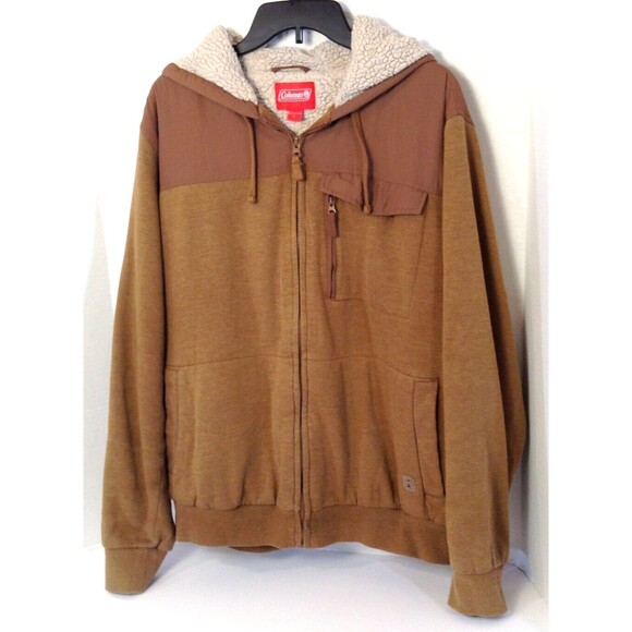 Coleman Jacket Mn L Light Brown Sherpa Lined Hooded Workwear Shacket Barn Chore - Picture 3 of 12